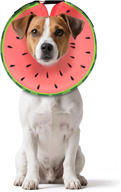 MIDOG Dog Cone Collar for Large Medium Dogs, Soft Inflatable Dog Cone Alternative After Surgery, Adjustable Protective Recovery Cone - Alternative E Collar Does Not Block Vision (Watermelon,S)