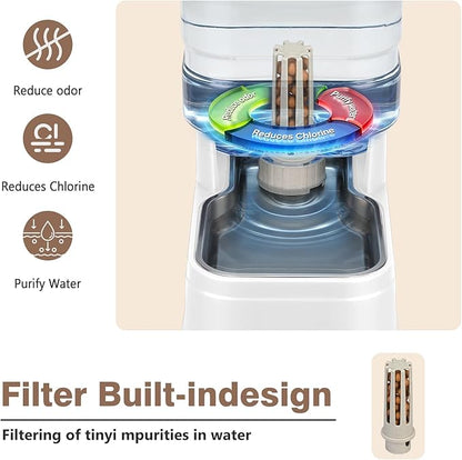 2.2 Gallon Pet Automatic Dog Water Dispenser Cat Gravity Waterer Feeder with Stainless Steel Bowl Large Capacity Puppy Feeding Raised Bowls with Filter,Ice Pack (White, 8L(2.2 Gallon))