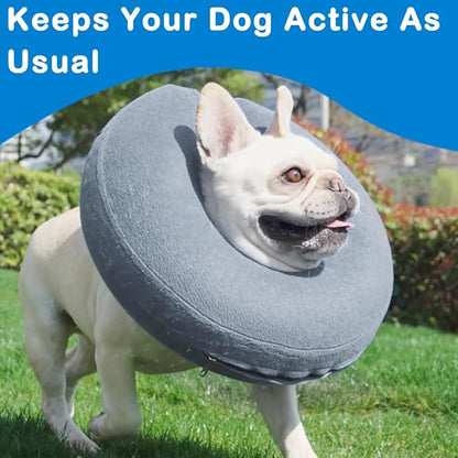 Inflatable Dog Cone Collar (L Size), Soft Dog Cone Blow-up Protective Recovery Collar, Pet Donut Collar, Comfy E-Collar After Surgery for Medium Large Dog to Prevent Biting Licking, Grey