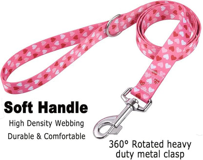 Mihqy Dog Collar and Leash Set - Adjustable Heart Dog Collar - Love Theme - Perfect for Small Medium Large Dogs(Pink Heart Set,L)