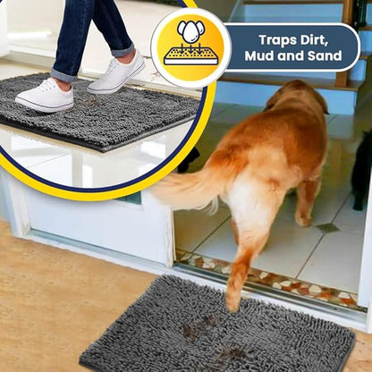 Muddy Mat® | Super Absorbent Door Mat Indoor, Microfiber Quick Dry Chenille Entryway Rug, Non-Slip Front Door Mat, Indoor Mats for Entryway, Machine Washable Pet Rug, Grey 24"x96"