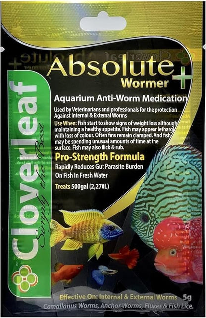 Absolute Wormer Plus (50g) Fish wormer Powder, Rapidly Reduces Gut Parasite Burden. Aquarium Anti-wormer. Effective Against flukes, Worms, parasites, and Fish lice. Internal and External parasites