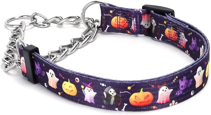 Martingale Dog Collar with Stainless Steel Chain - Limited Chain Cinch Training Collar for No Pull Training Dog - Flower Multicolor Cute Patterns - Premium No Slip Collar (HA12NO9, L)