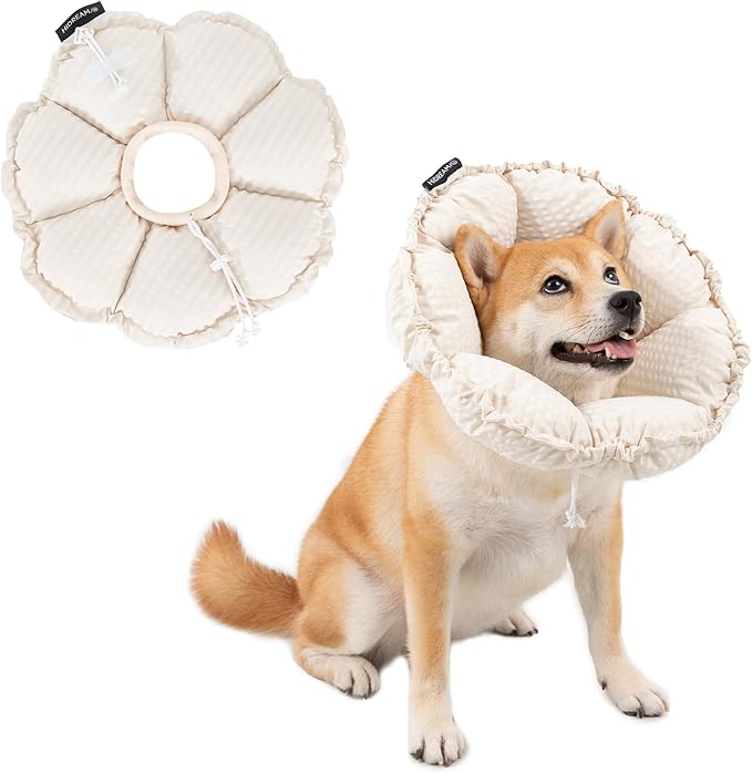 H HIDREAM Soft Dog Cones for Medium Dogs,Cute Adjustable Cone for Dogs to Stop Licking,Dog Recovery Collars & Cones that can Protect Head and Foot Wounds，Egg White All-Season Style