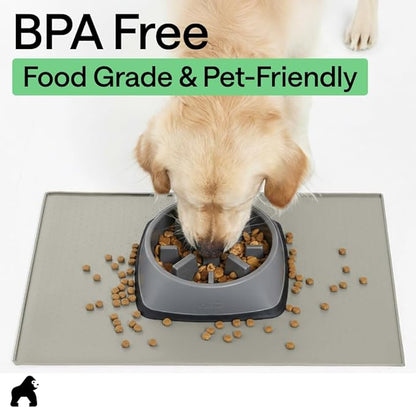 GORILLA GRIP 100% Waterproof Raised Edge BPA Free Silicone Pet Feeding Mat, Dog Cat Food Mats Contain Spills Protects Floors, Placemats for Cats, Dogs Water Bowl, Pets Accessories 16x10, Light Gray