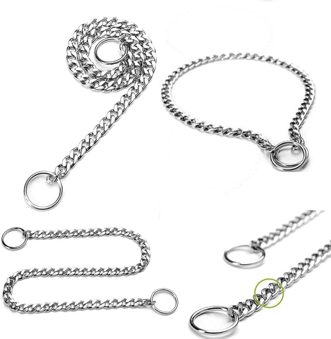 Silver Dog Chain Collars for Medium Dogs, Training Slip P Metal Link Duty Martingale Collar for XS Small Medium Large Breed Dogs,M