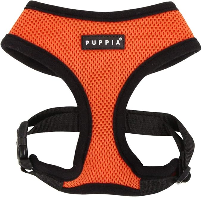 Puppia Soft Dog Harness No Choke Over-The-Head Triple Layered Breathable Mesh Adjustable Chest Belt and Quick-Release Buckle, Orange, Small