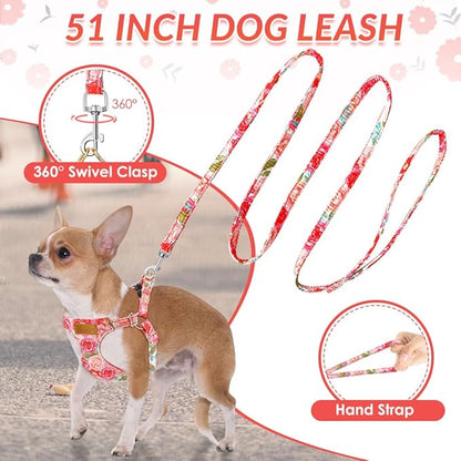 Lukovee Puppy Harness and Leash Set, No Pull Lightweight Soft Suede Adjustable Pet Harness Vest with Snap Buckle for Puppy Small and Medium Size Dog (Pink Rose, S)