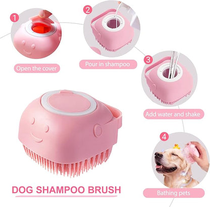 6PCS Pink Dog Washing Kit with Dog Brush, Shampoo Brush, Bath Scrubber,Washing Gloves, 39.7" × 20.5" Towel and Big Toiletries Bag.