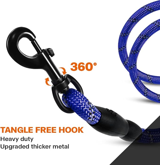 Taglory Rope Dog Leash 4 FT with Comfortable Padded Handle, Highly Reflective Threads Leash and Anti-Tangle Clip for Walking Small Dogs, 3/8 inch, Navyblue