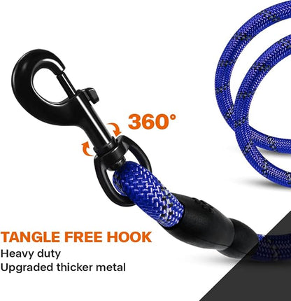 Taglory Rope Dog Leash 4 FT with Comfortable Padded Handle, Highly Reflective Threads Leash and Anti-Tangle Clip for Walking Small Dogs, 3/8 inch, Navyblue