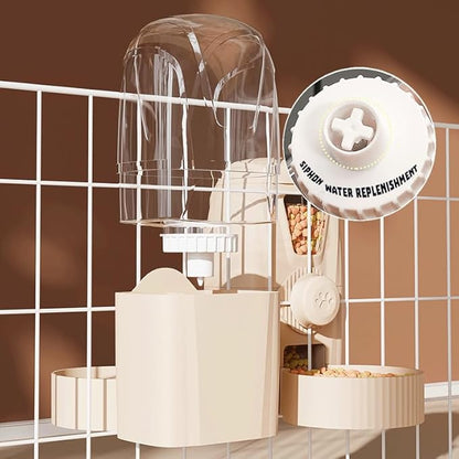 Hanging Cage Automatic Pet Food Water Dispenser 34oz, Large Capacity Feeder Gravity Refill Food and Siphon Suction Water Set for Dog Cat Rabbit Chinchilla and Ferret (Food and Water Dispenser)