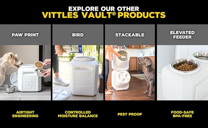 Vittles Vault Traditional Pet Food Storage Container For Dog Kibbles/Bird Seed/Oatmeal/Rice/Flour/Cereal, BPA Free Plastic, Sealed Airtight For Cat Food, Up To 80 lb, Made in USA, With Scoop, Gray