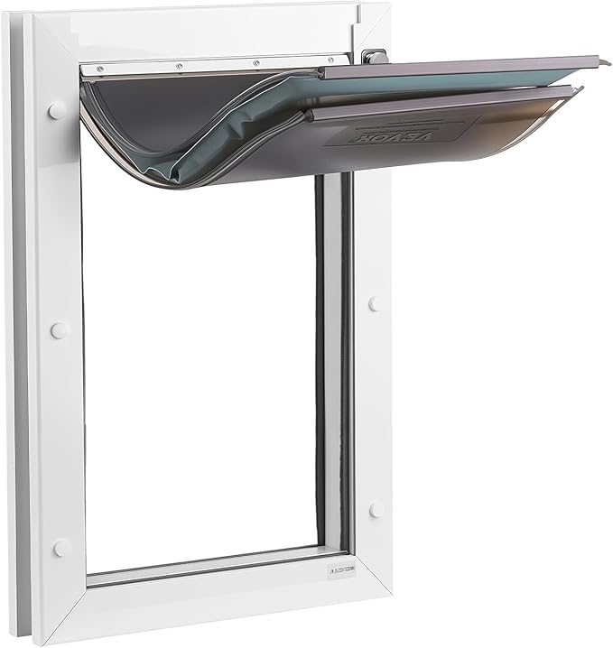 VEVOR Pet Door, Large, with Three Magnetic Flaps and Metal Frame, Strong and Weatherproof Dog Door for Interior and Exterior Doors, Easy to Install, Easy in-and-Out Access for Doggies, White