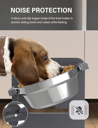 Vantic Elevated Dog Bowls, Adjustable Raised Dog Bowl Stand for Small Puppy and Cats, Sturdy Bamboo Pet Food Feeder with 2 Stainless Steel Dishes, Gray