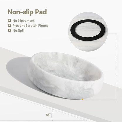 White Marble Dog Bowls, Non-Slip Dog Food Water Bowl Small, Heavy Duty Pet Bowl for Cats and Medium Dogs, Weighted African Natural Marble, Holds 4 Cups(5lbs)