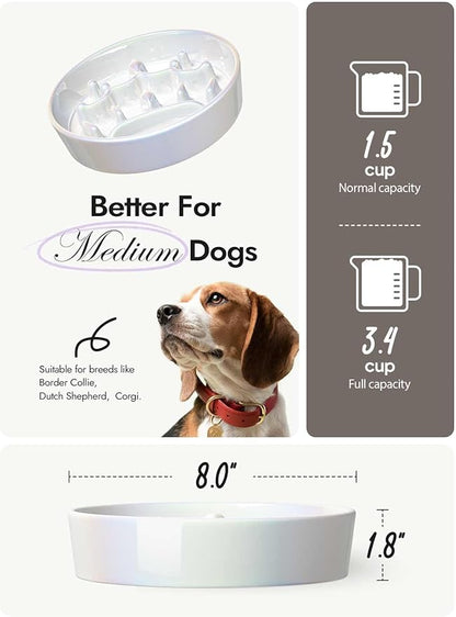 LE TAUCI Dog Bowls Slow Feeder Ceramic, 1.5 Cup Slow Feeding Bowl for Small and Medium Breed, Puzzle Dog Food Bowl for Fast Eater, Crown Silver