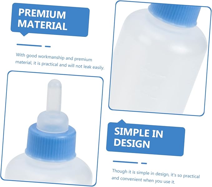 3Pcs Pet Feeding Bottles for Puppies and Kittens Leak Resistant Nursing Milk Feeders Portable Small Animal Nursing Bottles for Newborn Pets Blue