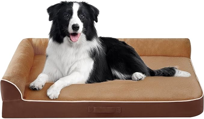 Dog Bed Large Sized Dogs, XL Orthopedic Dog Bed for Large Dogs, Waterproof Pet Bed with Washable Removable Cover, L-Shaped Pet Couch with Portable Handle 42"x30"x7.5", Brown