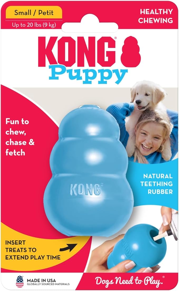 KONG Puppy - Natural Teething Rubber Chew Toy for Dogs - Stuffable Dog Toy for Extended Playtime - Chew & Fetch Toy for Puppies - for Small Puppies - Blue