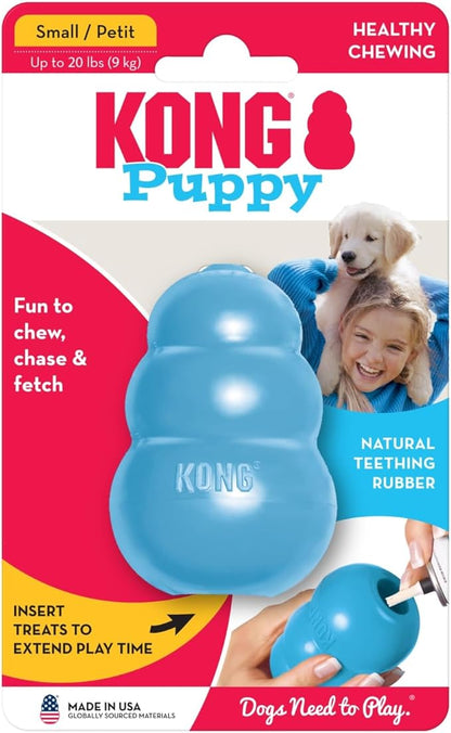 KONG Puppy - Natural Teething Rubber Chew Toy for Dogs - Stuffable Dog Toy for Extended Playtime - Chew & Fetch Toy for Puppies - for Small Puppies - Blue