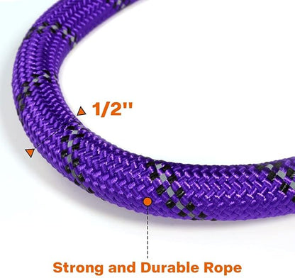 Taglory Rope Dog Leash 4 FT with Comfortable Padded Handle, Highly Reflective Threads Leash and Anti-Tangle Clip for Walking Medium Large Dogs, 1/2 inch, Purple