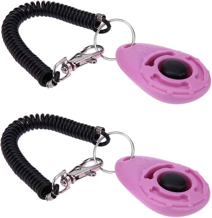 2Pcs Pink Dog Clicker for Training Easy to Use with Button Dog Training Accessories Strong and Long-Lasting, Training and Behavior Aids