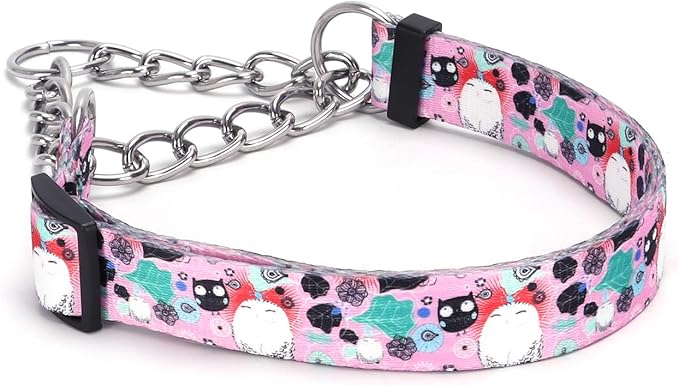 Martingale Dog Collar with Stainless Steel Chain - Limited Chain Cinch Training Collar for No Pull Training Dog - Flower Multicolor Cute Patterns - Premium No Slip Collar (HA12NO12, M)