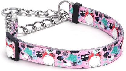 Martingale Dog Collar with Stainless Steel Chain - Limited Chain Cinch Training Collar for No Pull Training Dog - Flower Multicolor Cute Patterns - Premium No Slip Collar (HA12NO12, S)