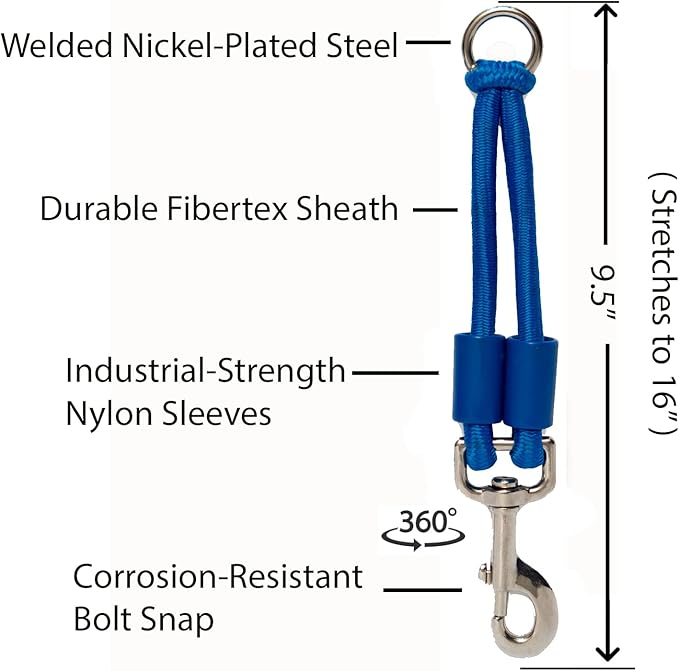 BUNGEE DOG LEASH EXTENSION – Patented Shock Absorber Attachment Protects You and Your Dogs – Works with ANY Leash & Collar or Harness – a MUST for Retractable Leashes – PICK SIZE/COLOR BELOW
