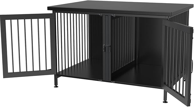 GDLF Double Dog Crate with Divider for 2 Small or 1 Dog, Furniture Style Kennel Indoor Cage with Removable Panel (Int.dims:36.2”Wx24.5”Dx21”H), Black