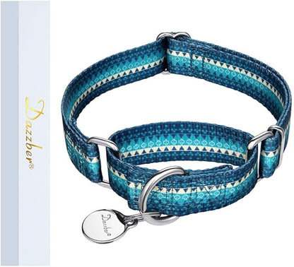 Martingale Dog Collar No Pull Pet Collar Heavy Duty Dog Martingale Collars Silky with Unique Geometric Pattern for Medium and Large Dogs (M, Turquoise)