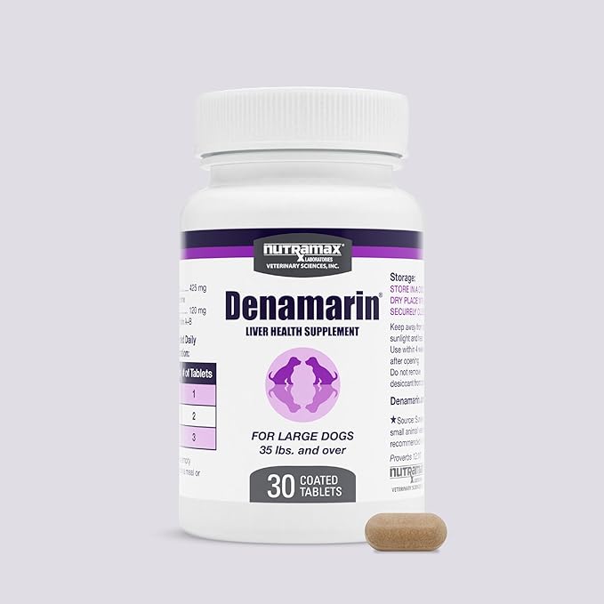 Nutramax Denamarin for Large Dogs, Liver Health Supplement with S-adenosylmethionine (SAMe) plus Silybin, Liver Support for Dogs, Coated Tablets, 30 Count
