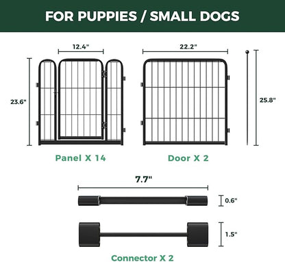 FXW Rollick Unleashed Dog Playpen for Indoor, Yard, RV Camping, 24 inch 16 Panels Dog Pen with Connectors (Pack of 2) for Small and Puppy Dogs, Black│Patented