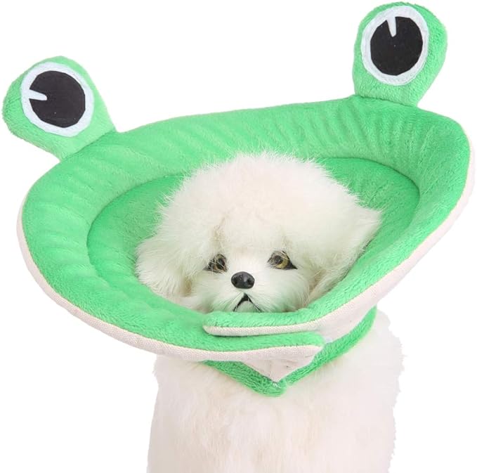 Pet Recovery Collar,Dog Protective E-Collar Soft Dog Cone Breathable Secure Lovely Collar for Puppy Small Medium Dogs (S-Neck: 30-33cm, Frog)