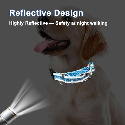 Reflective Martingale Collar with Quick Release Buckle Anti Pulling Boy Male Adjustable Dog Collars (Blue Waves, Medium)