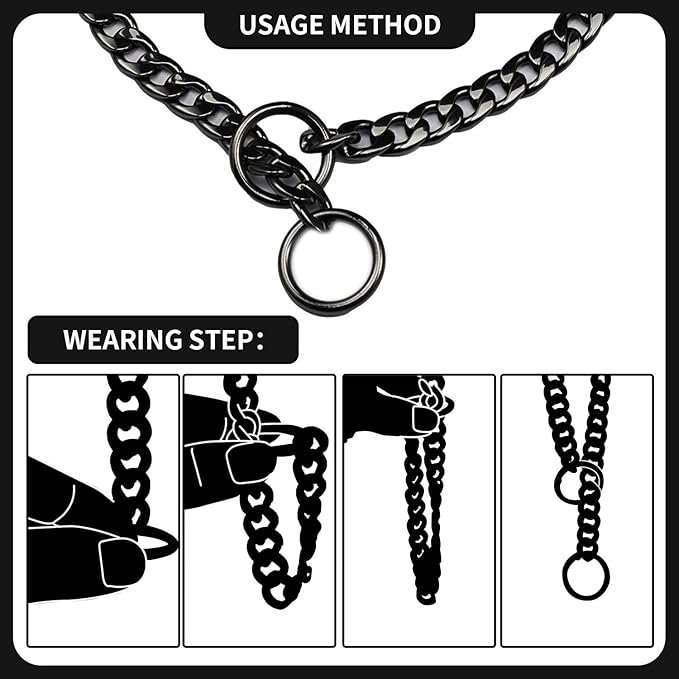 Stainless Steel P Chock Metal Chain -JYHY Dog Necklace Collars Walking Training Pet Supplies for Small Medium Large Dogs (Black, 28" (Fits Neck 24" to 26"))