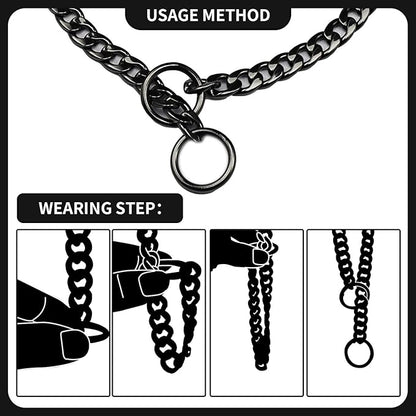 Stainless Steel P Chock Metal Chain -JYHY Dog Necklace Collars Walking Training Pet Supplies for Small Medium Large Dogs (24" (Fits Neck 20" to 22"), Black)
