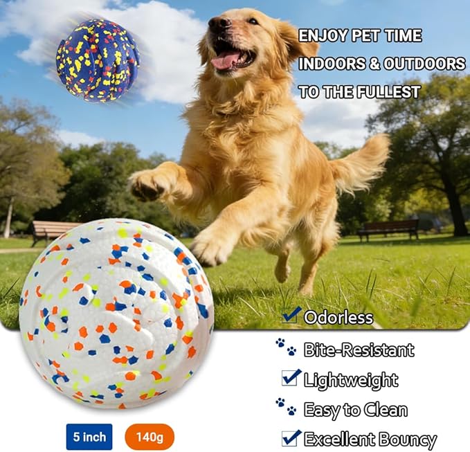 Mankoda Durable ETPU Dog Toy Ball, 5 Inch Big Dog Balls for Aggressive Chewers - Hollow Design and Textured Gullies/Non-Toxic Bite/Built-in Low-Noise Bell, Dog Chew Toy for Medium/Large Dogs
