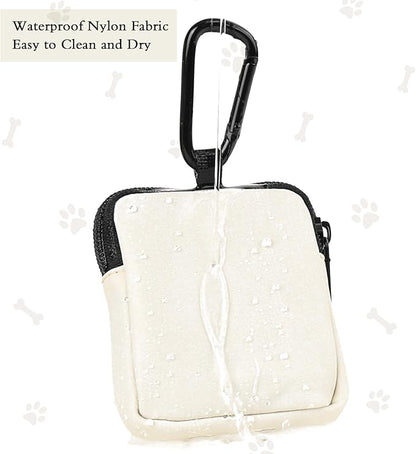 Waterproof Dog Treat Pouch, Dog Training Treat Pouch Built in Poop Bag Dispenser Adjustable Shoulder Bag (BLK) (Beige Small Pouch)