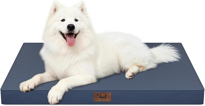 Outdoor Large Washable Dog Bed, Orthopedic Egg Crate Foam Dog Crate Mat for Large Dogs with Removable Oxford Cooling Cover, Navy