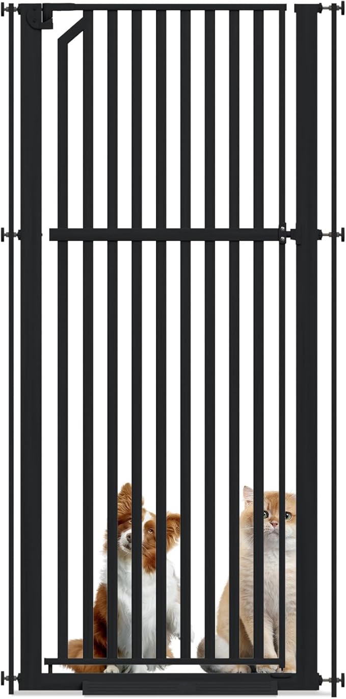 Glaf Extra Tall Pet Gate 63" Pressure Mounted Cat Door Safety Metal Cat Gate Adjustable Width Dog Door Auto-Close Dog Gate for Doorways, Stairs, Kitchen, Hallway (Black, 29.92-33.46")