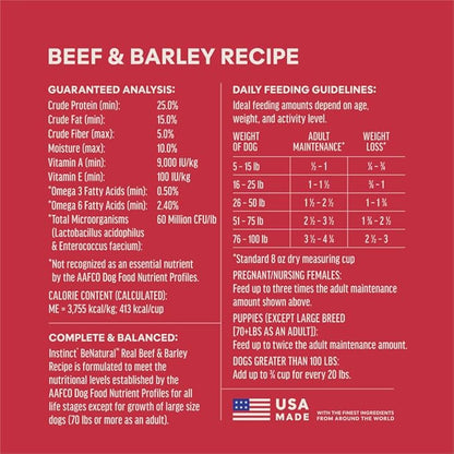 Instinct BeNatural, Natural Dry Dog Food, Raw Coated Kibble, Whole Grain - Real Beef & Barley, 25 lb. Bag