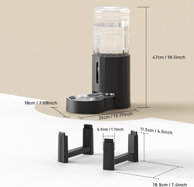 CZPET Elevated Dog Water Bowl Dispenser for Large Dogs,2.5 Gallon Tall Raised Pet Waterer Stand,Relieve Neck Pressure,Large Capacity and Drinking Area Noise-Free for Pets (9.5L+Stand,Black)