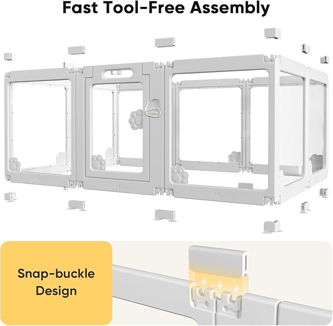 24“ Acrylic Clear Dog Play Pen Indoors 10 Panels, Puppy Playpen with Door for Small Dogs Puppies, Transparent Plastic Pet Playpen Cage Fence Crate Kennel for Cat Kitten Rabbit Bunny Ferret etc