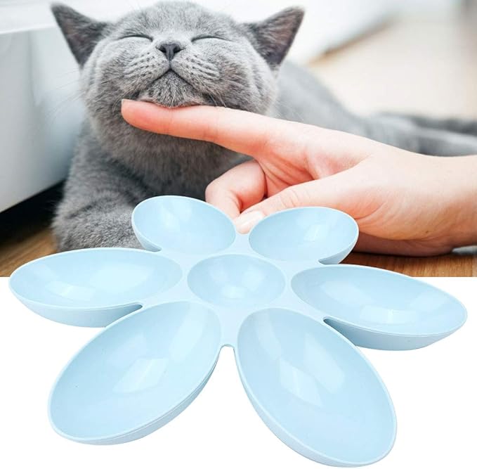 Cat Water Bowl Multiple Case Food Feeder Water Feeding Bowl Six Petals Plastic Feeder Puppy Food Feeder Dispenser Bowl for Cats Dogs(blue)