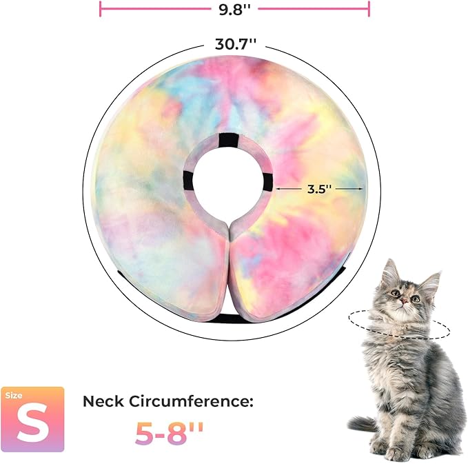 Dog Cone, Uadonile Inflatable Cone Collar for Dogs and Cats, Dog Neck Collar Recovery E-Collar Alternative After Surgery, Elizabethan Collar for Dogs Recovery(Tie-dye Pink Blue, S)