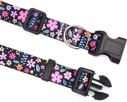 Mihqy Dog Collar and Leash Set with Bohemia Floral Tribal Geometric Patterns - Soft Ethnic Style Collar Adjustable for Small Medium Large Dogs(Floral Set,M)