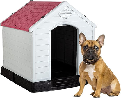 BestPet Dog House Indoor Outdoor Insulated Kennel Durable Plastic Dog House for Small Medium Large Dogs Weather & Water Resistant Pet Crate with Air Vents and Elevated Floor