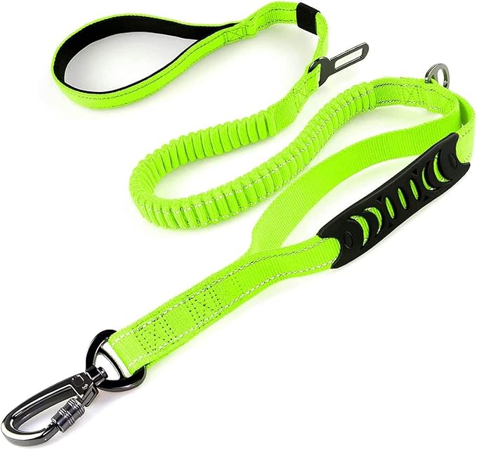 No-Pull Shock Absorbing Bungee Leash for Large Dogs, 4-6 FT Heavy Duty Dog Leash with Traffic Handle & Seat Belt Buckle, Reflective, Up to 150 Lbs